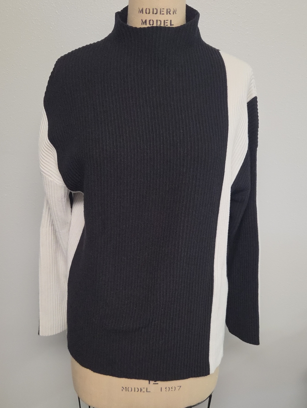 Amazon Black & White Ribbed Mock Neck Sweater